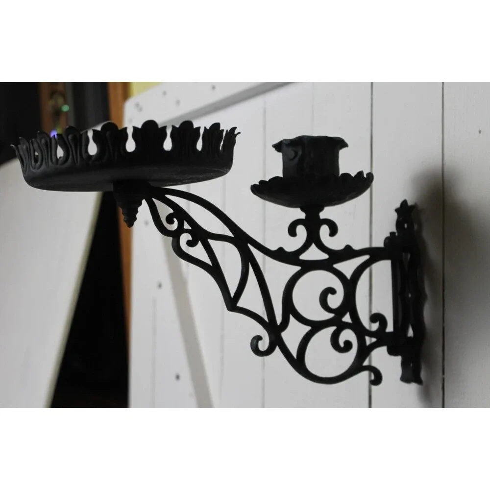 Vintage Victorian Cast Iron Ornate Hanging Candle/Plant Holder Wall Mount Black